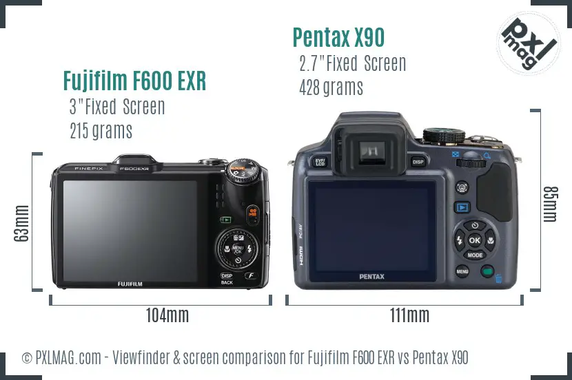 Fujifilm F600 EXR vs Pentax X90 Screen and Viewfinder comparison