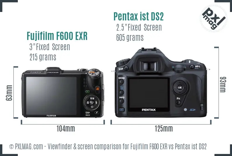 Fujifilm F600 EXR vs Pentax ist DS2 Screen and Viewfinder comparison
