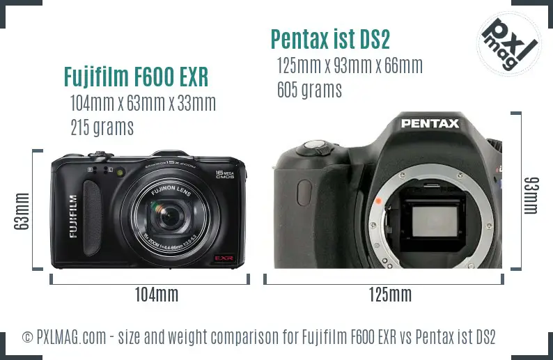 Fujifilm F600 EXR vs Pentax ist DS2 size comparison