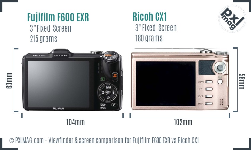 Fujifilm F600 EXR vs Ricoh CX1 Screen and Viewfinder comparison