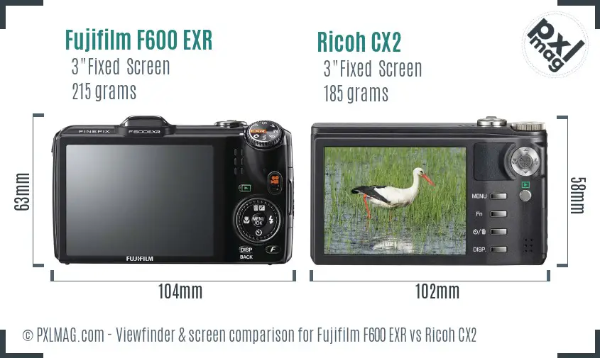 Fujifilm F600 EXR vs Ricoh CX2 Screen and Viewfinder comparison