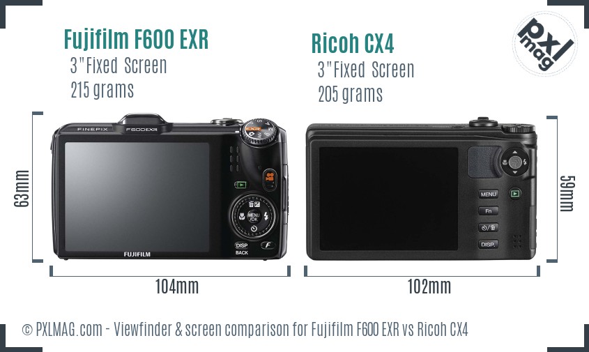 Fujifilm F600 EXR vs Ricoh CX4 Screen and Viewfinder comparison