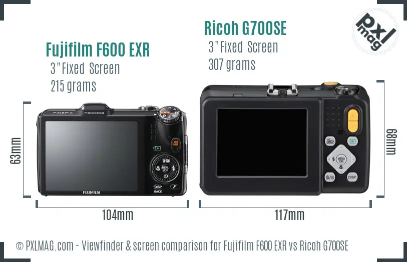 Fujifilm F600 EXR vs Ricoh G700SE Screen and Viewfinder comparison