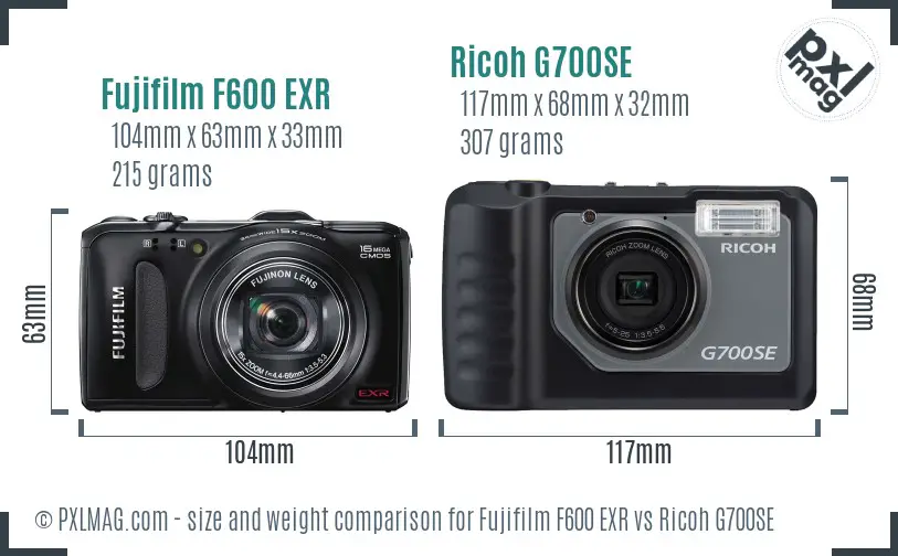 Fujifilm F600 EXR vs Ricoh G700SE size comparison