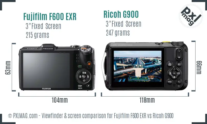 Fujifilm F600 EXR vs Ricoh G900 Screen and Viewfinder comparison Fujifilm F600 EXR vs Ricoh G900 Screen and Viewfinder comparison