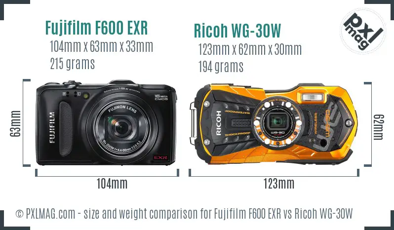 Fujifilm F600 EXR vs Ricoh WG-30W size comparison Fujifilm F600 EXR vs Ricoh WG-30W size comparison