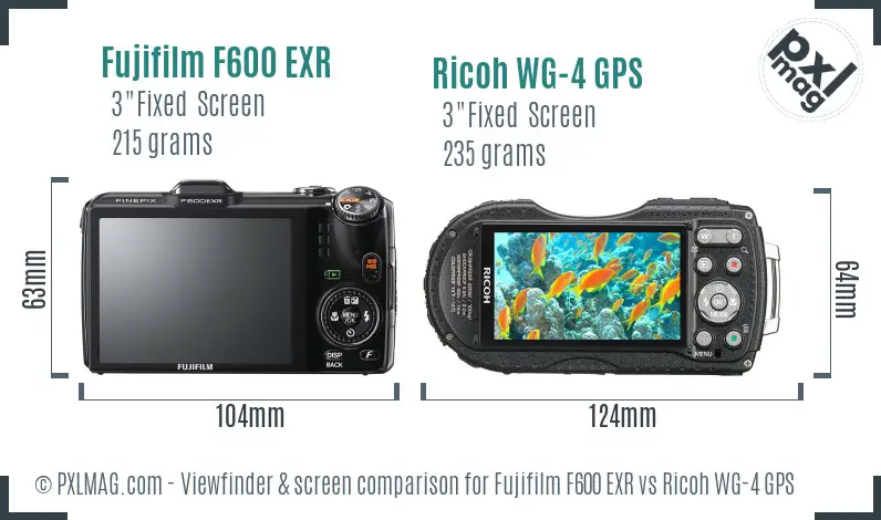 Fujifilm F600 EXR vs Ricoh WG-4 GPS Screen and Viewfinder comparison
