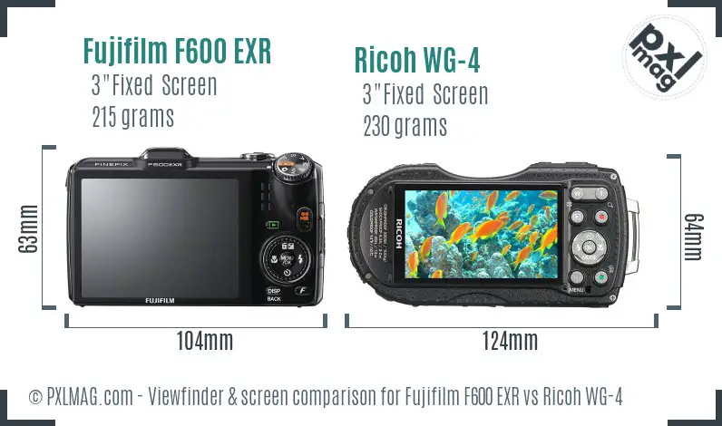 Fujifilm F600 EXR vs Ricoh WG-4 Screen and Viewfinder comparison