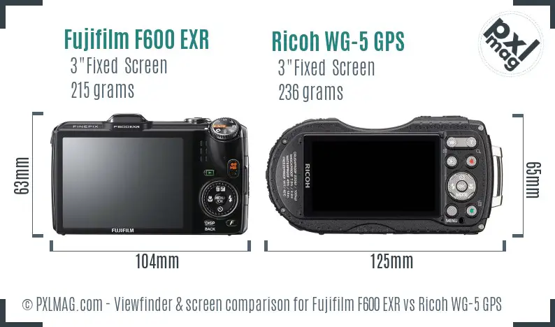 Fujifilm F600 EXR vs Ricoh WG-5 GPS Screen and Viewfinder comparison