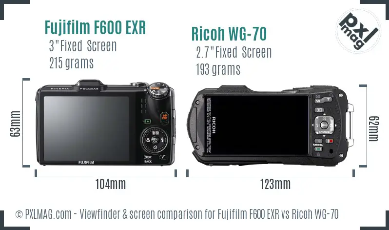 Fujifilm F600 EXR vs Ricoh WG-70 Screen and Viewfinder comparison