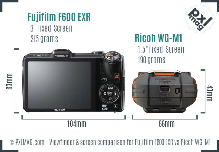 Fujifilm F600 EXR vs Ricoh WG-M1 Screen and Viewfinder comparison