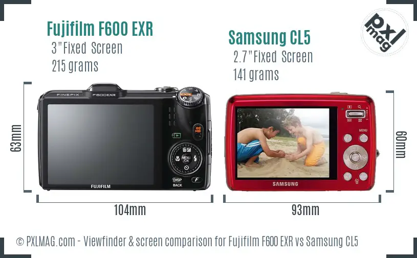Fujifilm F600 EXR vs Samsung CL5 Screen and Viewfinder comparison