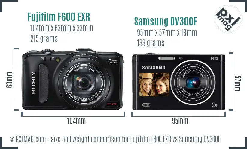 Fujifilm F600 EXR vs Samsung DV300F size comparison