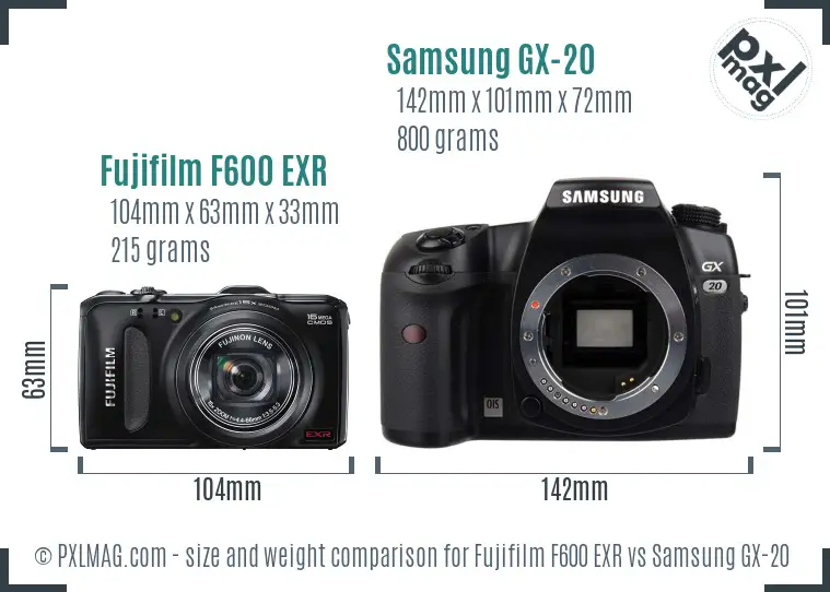 Fujifilm F600 EXR vs Samsung GX-20 size comparison