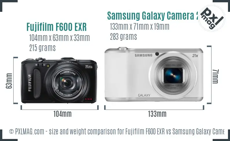 Fujifilm F600 EXR vs Samsung Galaxy Camera 2 size comparison