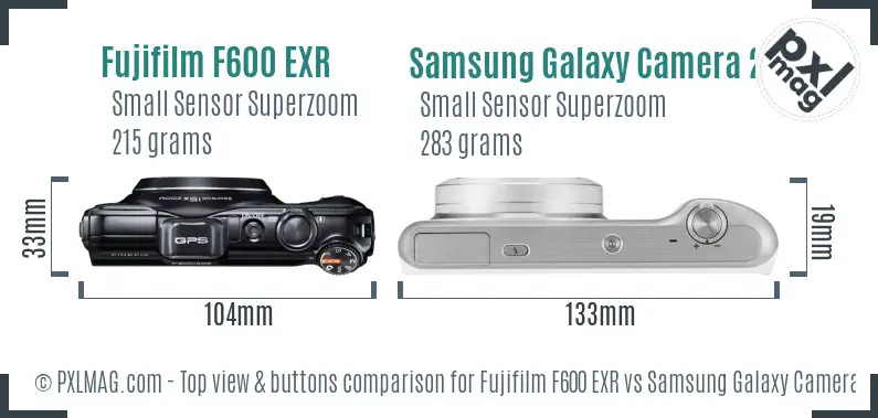 Fujifilm F600 EXR vs Samsung Galaxy Camera 2 top view buttons comparison