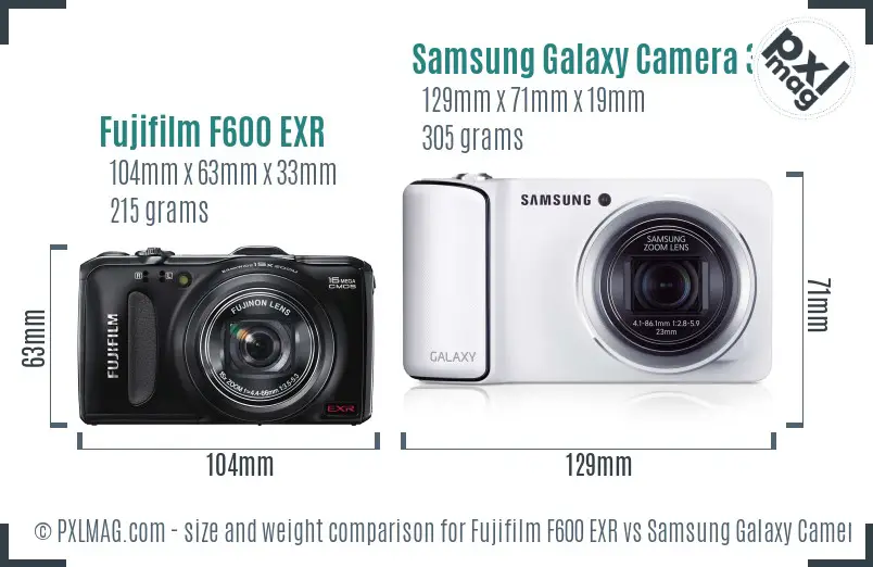 Fujifilm F600 EXR vs Samsung Galaxy Camera 3G size comparison