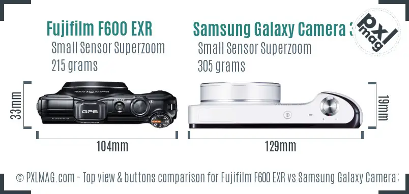 Fujifilm F600 EXR vs Samsung Galaxy Camera 3G top view buttons comparison