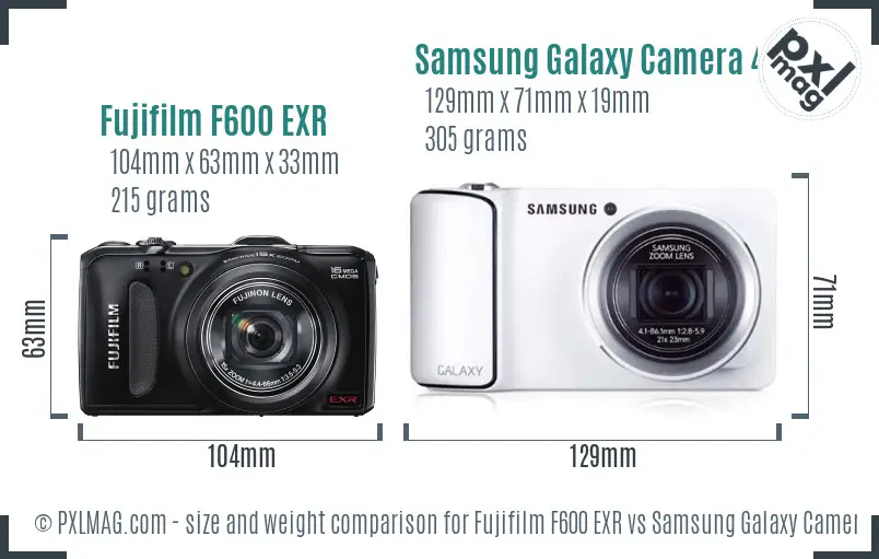 Fujifilm F600 EXR vs Samsung Galaxy Camera 4G size comparison Fujifilm F600 EXR vs Samsung Galaxy Camera 4G size comparison