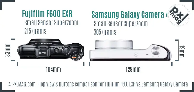Fujifilm F600 EXR vs Samsung Galaxy Camera 4G top view buttons comparison Fujifilm F600 EXR vs Samsung Galaxy Camera 4G top view buttons comparison