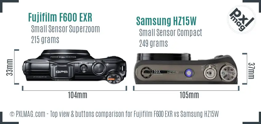 Fujifilm F600 EXR vs Samsung HZ15W top view buttons comparison