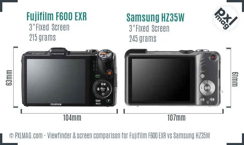 Fujifilm F600 EXR vs Samsung HZ35W Screen and Viewfinder comparison