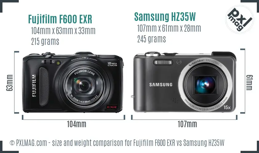 Fujifilm F600 EXR vs Samsung HZ35W size comparison