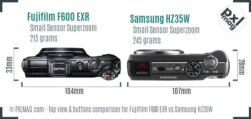 Fujifilm F600 EXR vs Samsung HZ35W top view buttons comparison