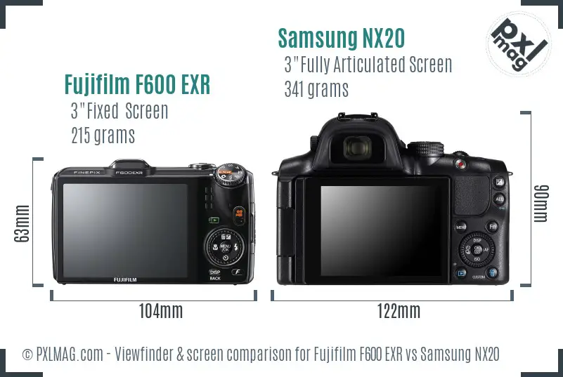 Fujifilm F600 EXR vs Samsung NX20 Screen and Viewfinder comparison