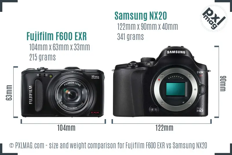 Fujifilm F600 EXR vs Samsung NX20 size comparison