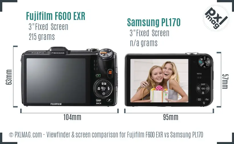 Fujifilm F600 EXR vs Samsung PL170 Screen and Viewfinder comparison