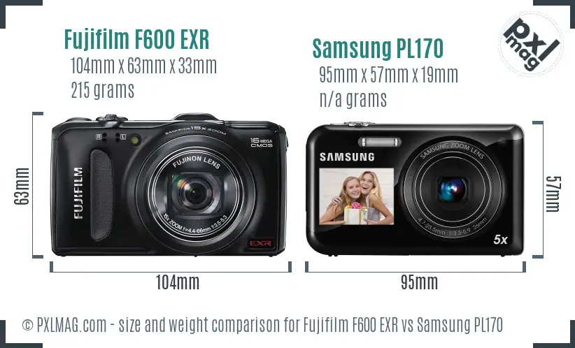 Fujifilm F600 EXR vs Samsung PL170 size comparison