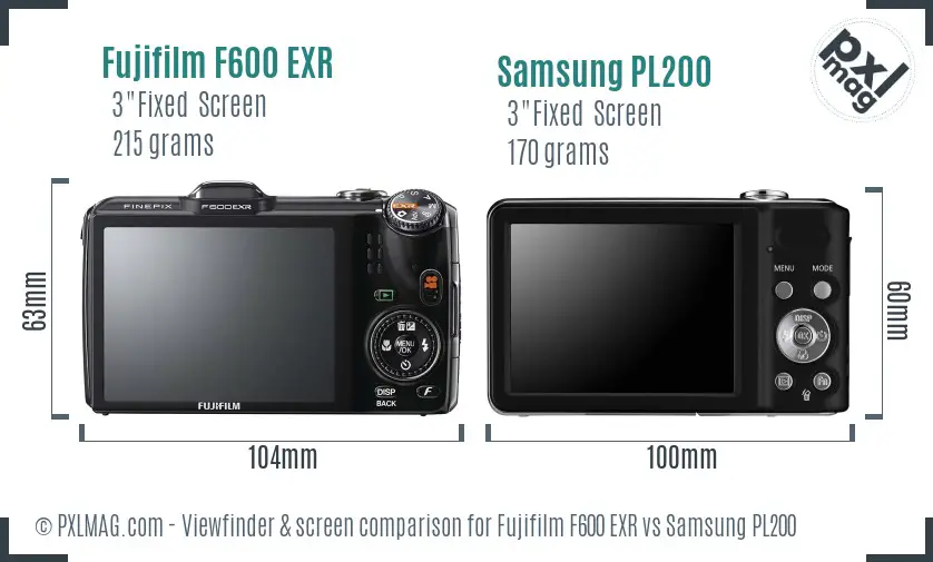 Fujifilm F600 EXR vs Samsung PL200 Screen and Viewfinder comparison