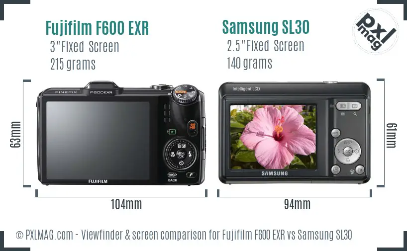 Fujifilm F600 EXR vs Samsung SL30 Screen and Viewfinder comparison