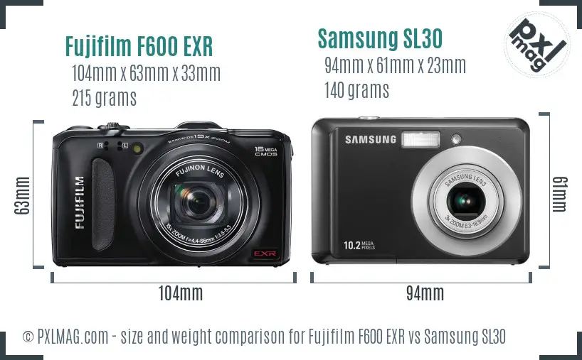 Fujifilm F600 EXR vs Samsung SL30 size comparison