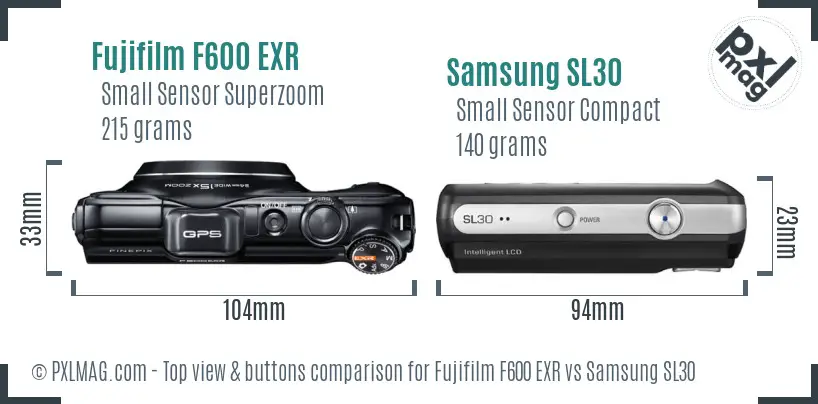 Fujifilm F600 EXR vs Samsung SL30 top view buttons comparison