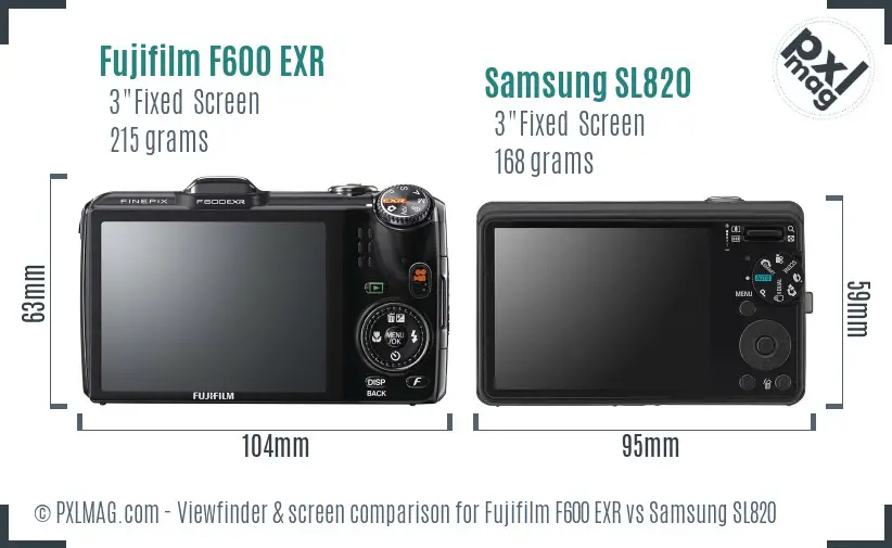 Fujifilm F600 EXR vs Samsung SL820 Screen and Viewfinder comparison