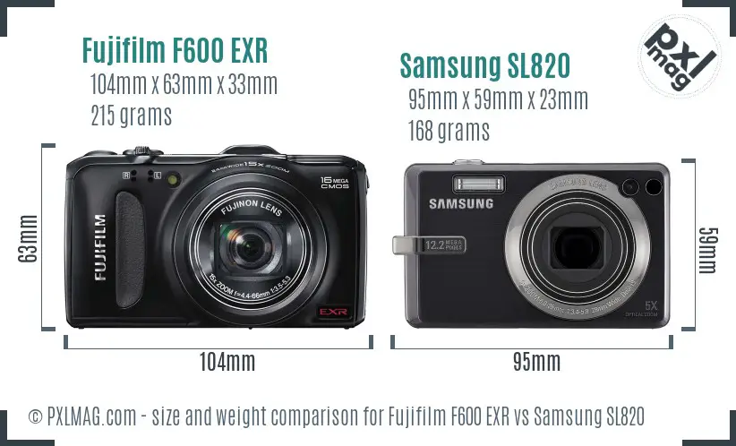 Fujifilm F600 EXR vs Samsung SL820 size comparison