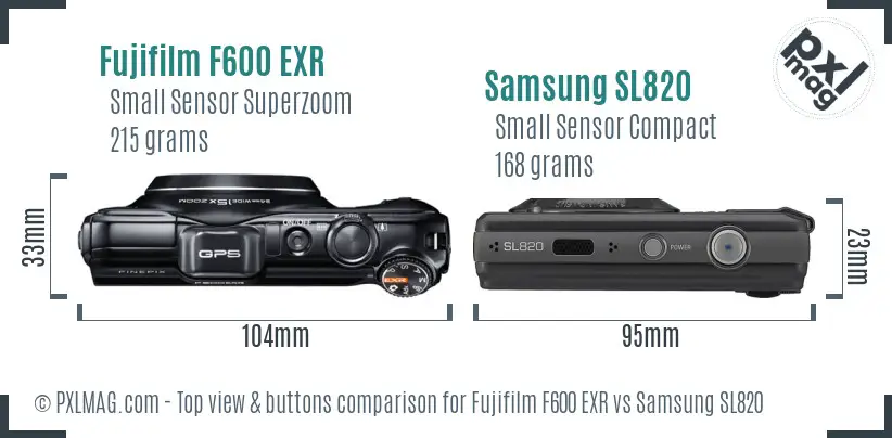 Fujifilm F600 EXR vs Samsung SL820 top view buttons comparison