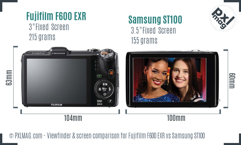 Fujifilm F600 EXR vs Samsung ST100 Screen and Viewfinder comparison
