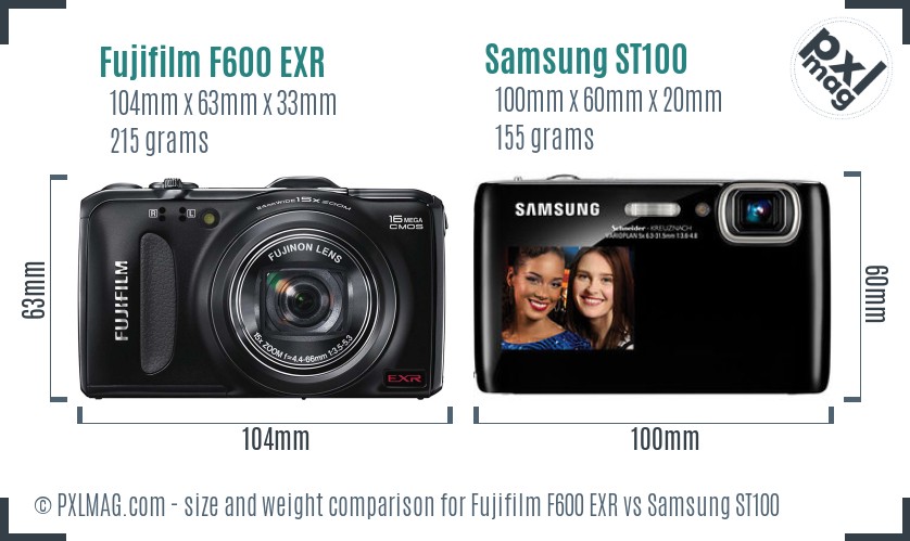 Fujifilm F600 EXR vs Samsung ST100 size comparison