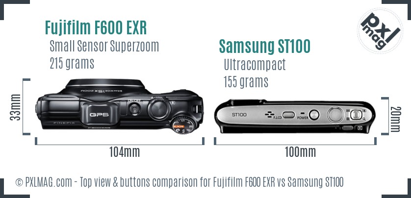 Fujifilm F600 EXR vs Samsung ST100 top view buttons comparison