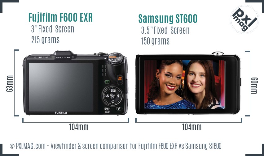 Fujifilm F600 EXR vs Samsung ST600 Screen and Viewfinder comparison