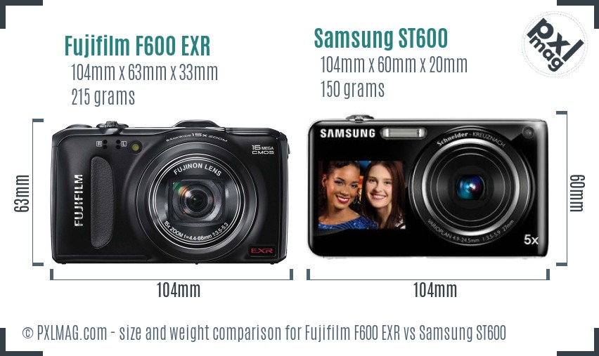 Fujifilm F600 EXR vs Samsung ST600 size comparison