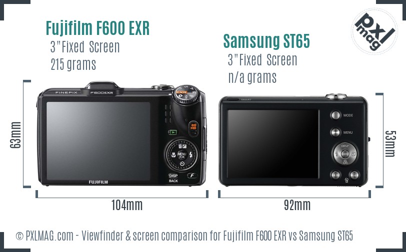 Fujifilm F600 EXR vs Samsung ST65 Screen and Viewfinder comparison