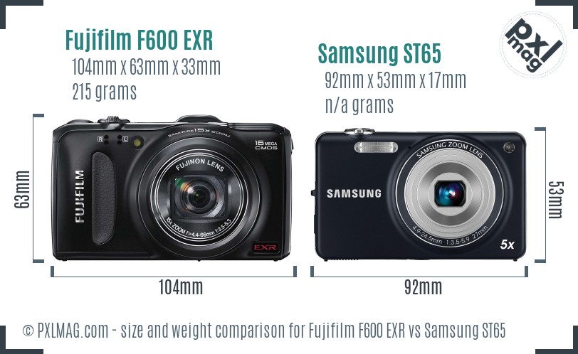 Fujifilm F600 EXR vs Samsung ST65 size comparison
