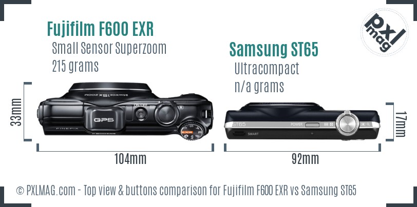 Fujifilm F600 EXR vs Samsung ST65 top view buttons comparison