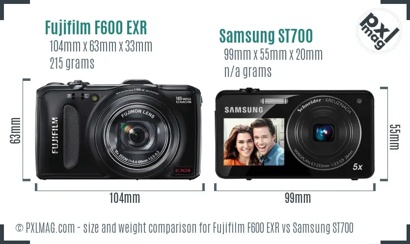 Fujifilm F600 EXR vs Samsung ST700 size comparison