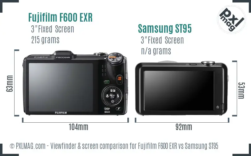 Fujifilm F600 EXR vs Samsung ST95 Screen and Viewfinder comparison