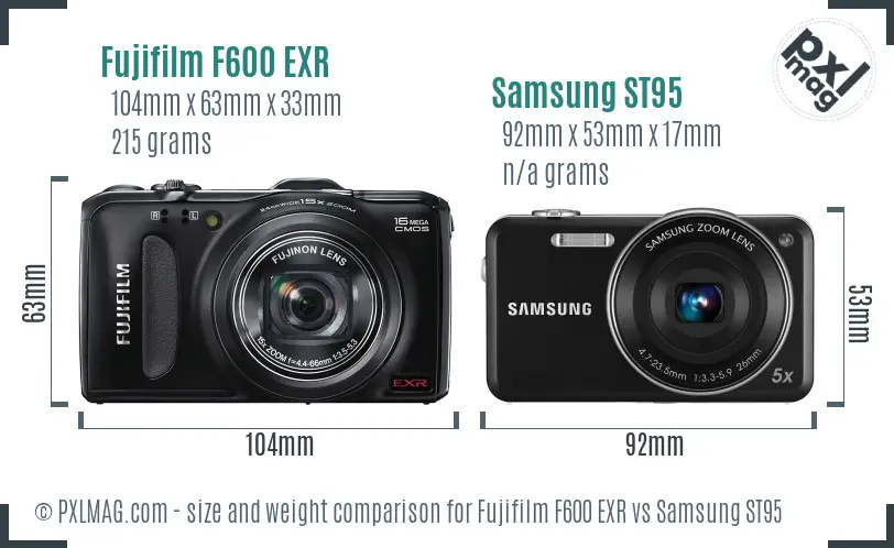 Fujifilm F600 EXR vs Samsung ST95 size comparison